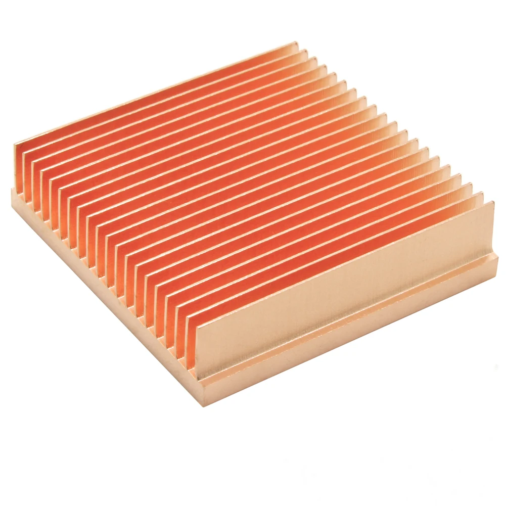 Radiator chłodzący z czystej miedzi, do samodzielnego montażu, z wypukłymi żebrami, do chłodzenia układów elektronicznych, np. Raspberry Pi, zapewniający skuteczne odprowadzanie ciepła. — zdjęcie produktu 3