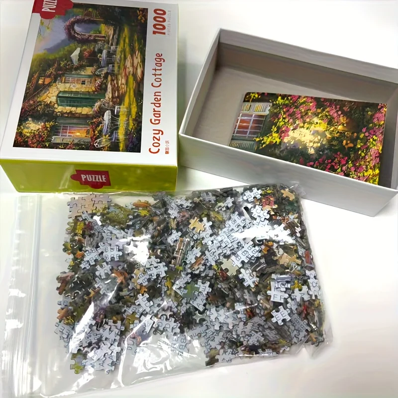 Premium 1000-Piece Mini Jigsaw Puzzle: Cozy Garden Cottage Scene - 38x26cm (15x10 Inches) | Christmas Gifts