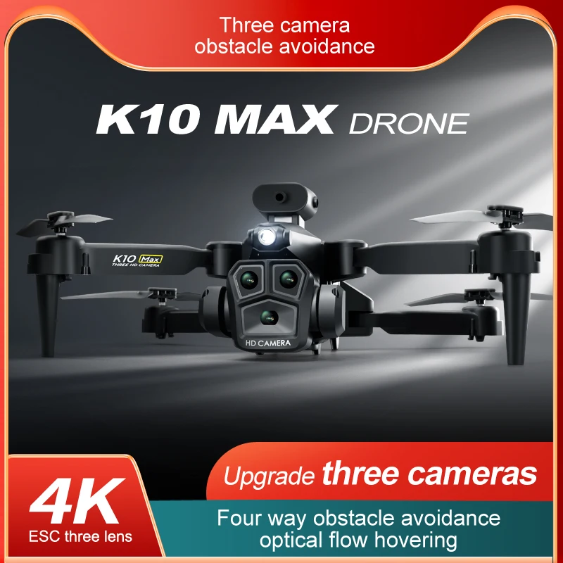 

New K10 Max RC Drone 8K Professional Triple Camera Optical Flow Obstacle Avoidance Gesture Photography Foldable Quadcopter Toys