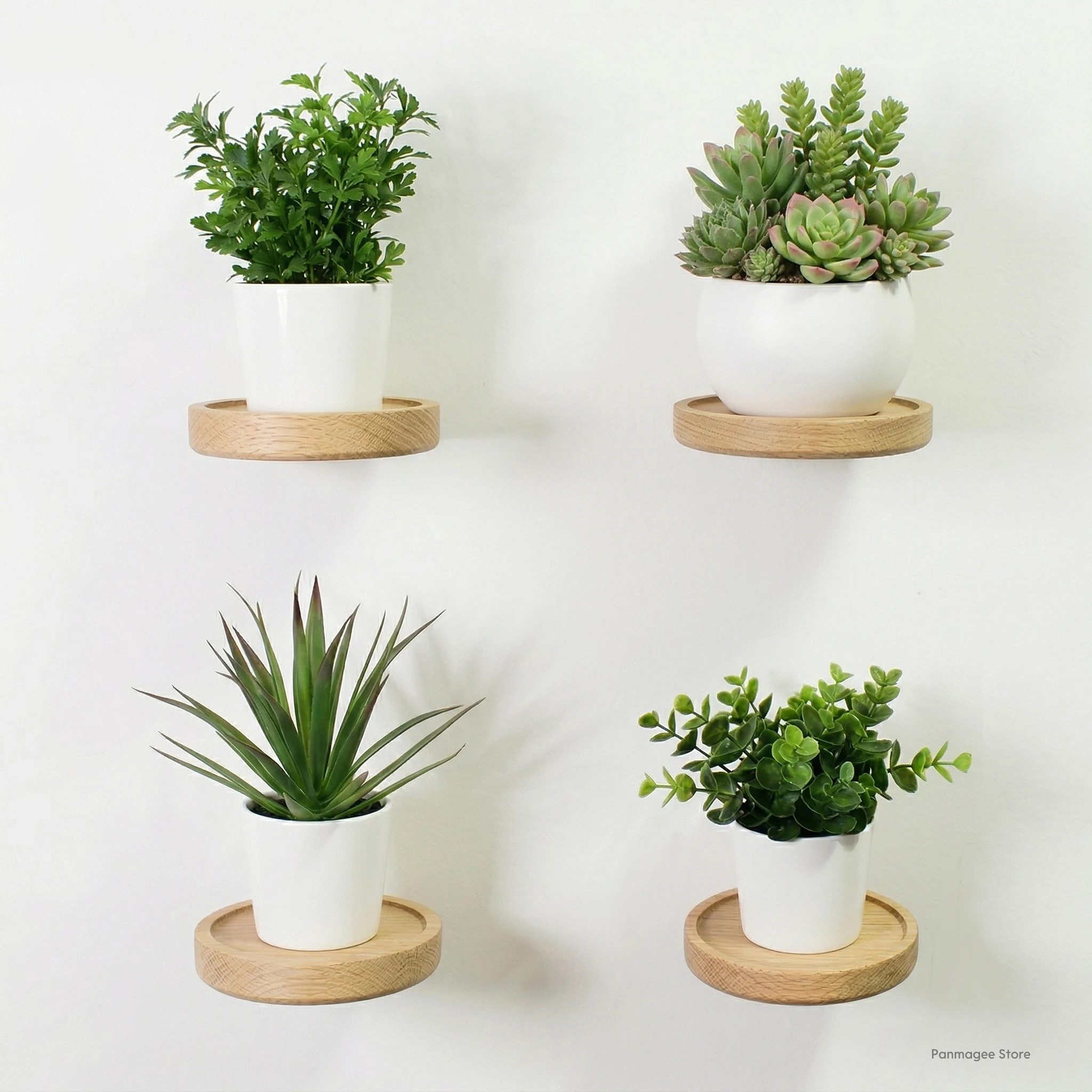 Round Wall Mounted Wood Shelf Bohemian Style Wall Planter Holder for Living Room Small Floating Shelves for Wall Candle Holder