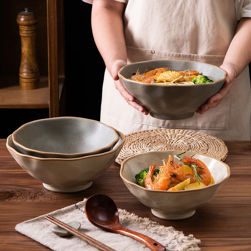 YFY Japanese-style coarse pottery  ramen  large hat bowl ceramic retro soup  noodle bowl  large instant   large