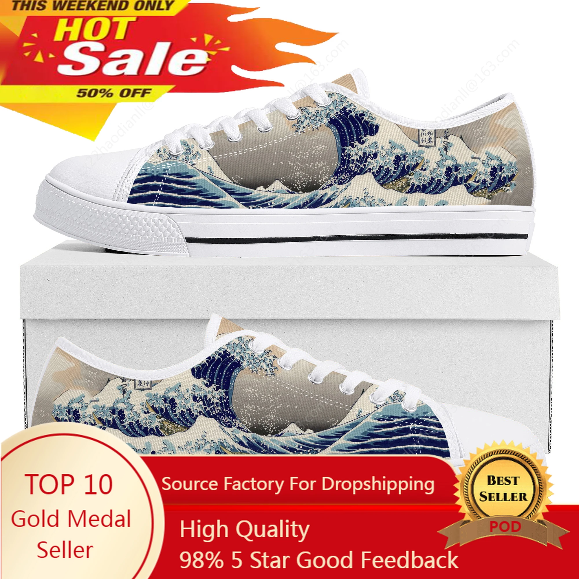 

The Great Wave off Kanagawa Printmake Low Top Sneakers High Quality Mens Womens Teenager Canvas Sneaker Couple Shoes Custom Shoe