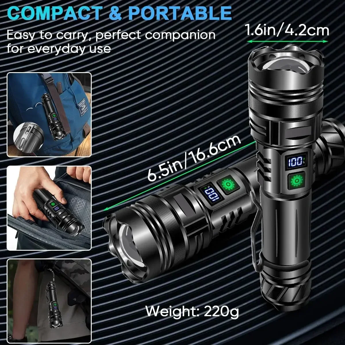 Imagem -06 - Lanterna Tática de Alta Potência de Longo Alcance Lanterna Led Recarregável Zoomable Camping Torch Lâmpada de Emergência ao ar Livre Mais Poderosa