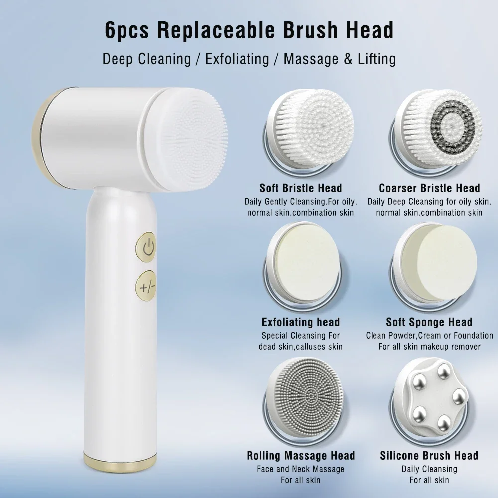 Facial Cleansing Brush Deep Cleansing Massage With Waterproof LED Display Screen 6pcs Replaceable Brush Head Official genuine