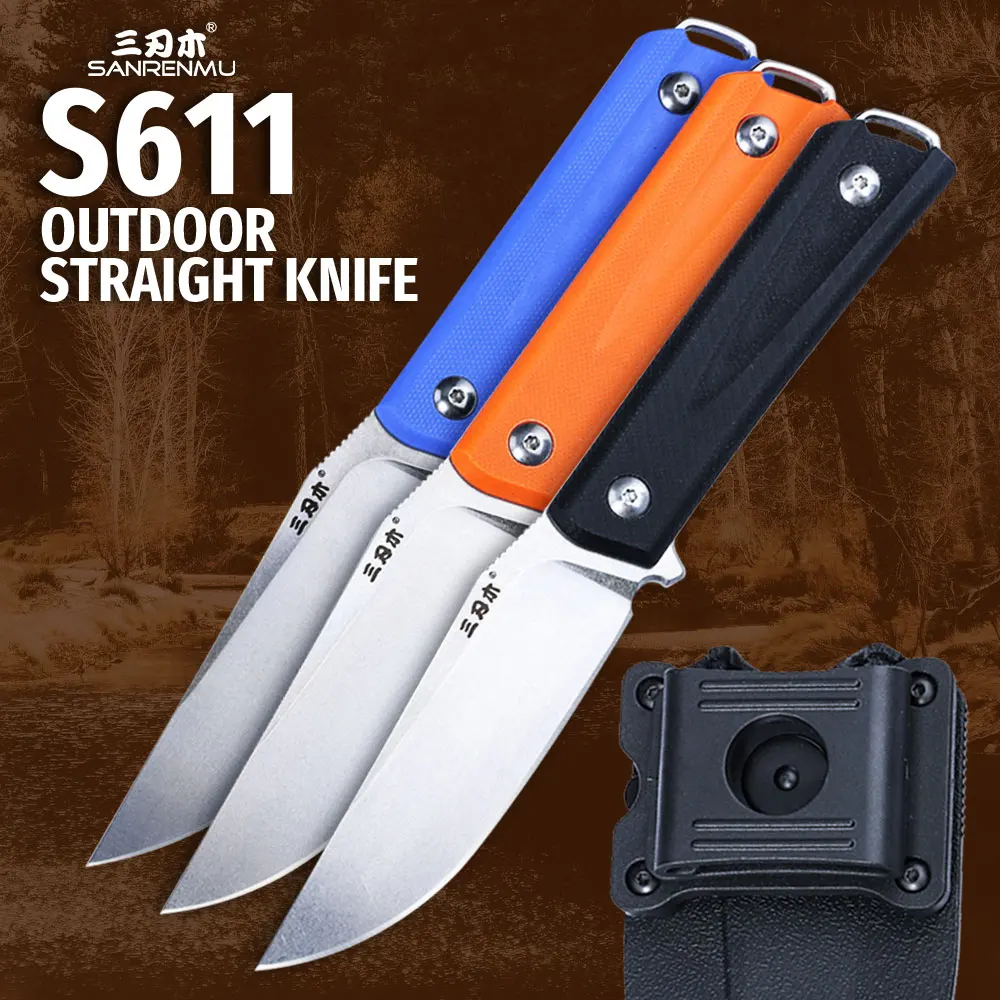 SANRENMU S611 Coltello dritto da esterno Wilderness Survival Rescue Attrezzatura da campeggio Caccia Pesca Coltello multiuso EDC portatile