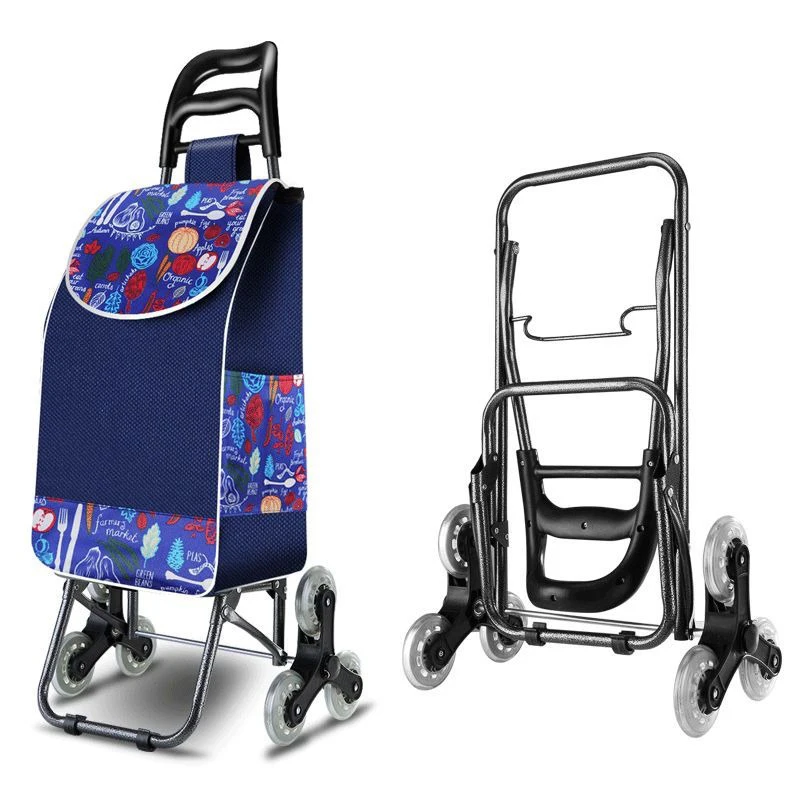 Heavy Duty 30KG Foldable Shopping Cart with Stainless Steel Wheels & Plastic Reinforced Board, Waterproof Oxford Fabric Grocery