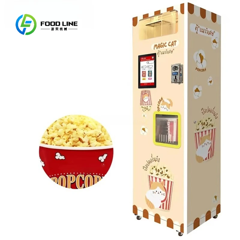 Multi-Language Vending Machine Automatic Electric Popcorn Vending Machine Cash Coins Scan Code Payment Method a Popcorn