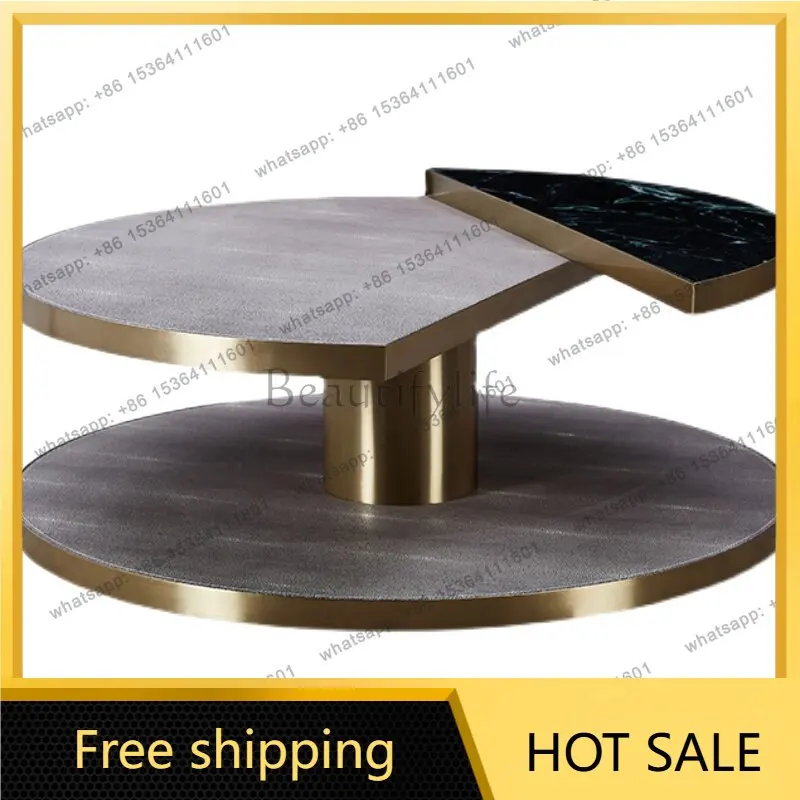 LS light luxury marble coffee table Italian minimalist living room stainless steel round designer Nordic sofa