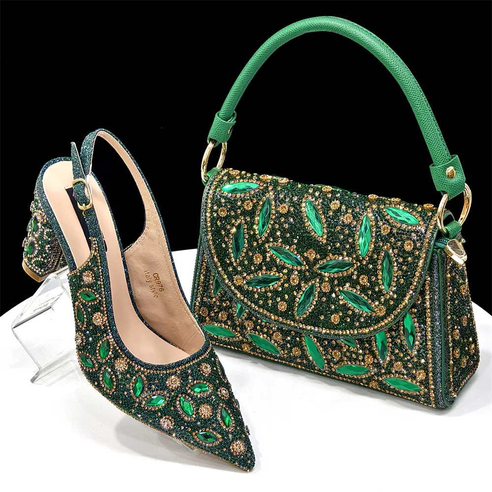 

Shoe And Bag Set Combination Women's Pointed High Heels Full Of Diamonds With The Same Handbag Light Luxury Style Evening Clutch
