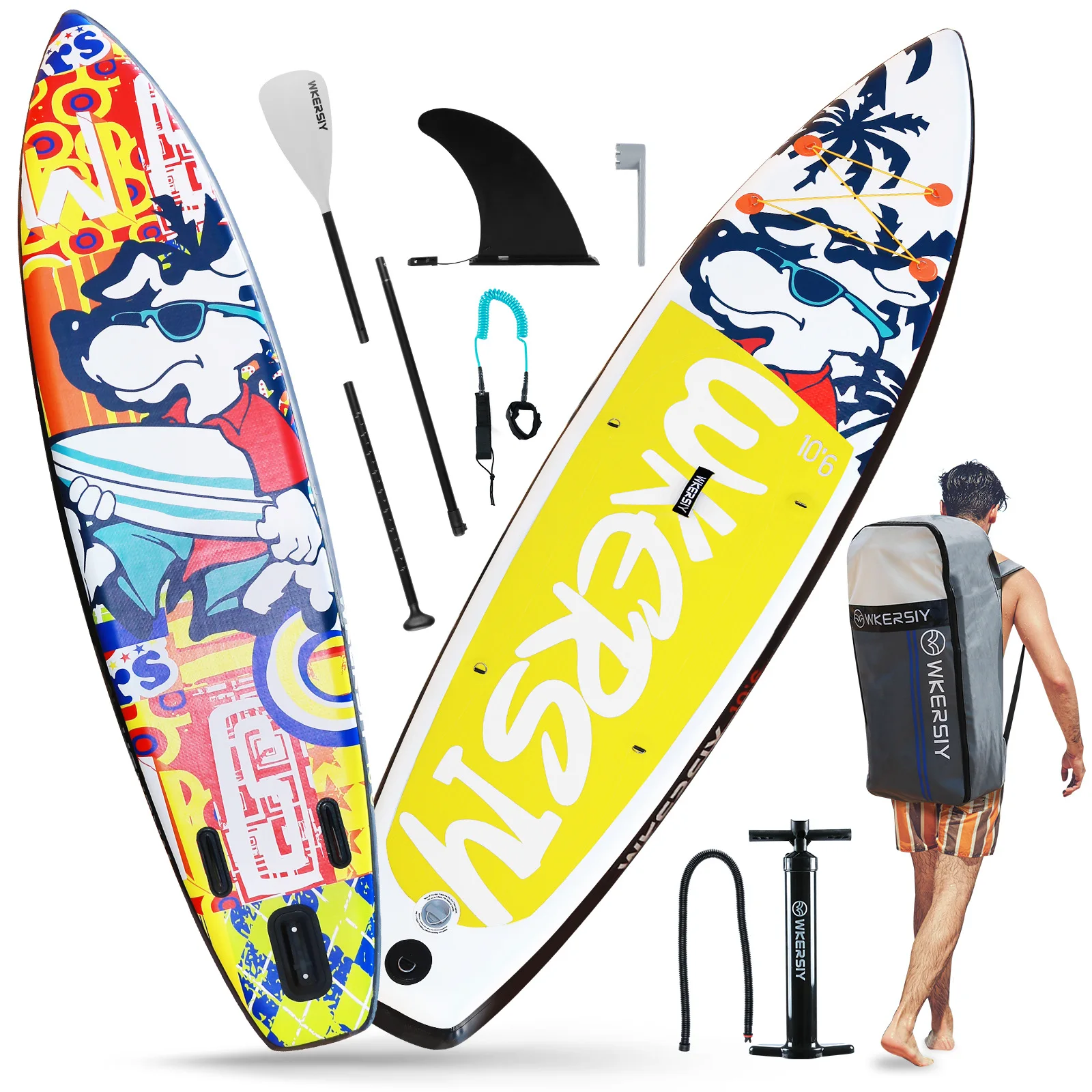 

Inflatable Stand Up Paddleboard SUP Board 6 Inch Thick Surfboard Surf Set with Paddleboard Surf Fin Coiled Leash Inflator Pump