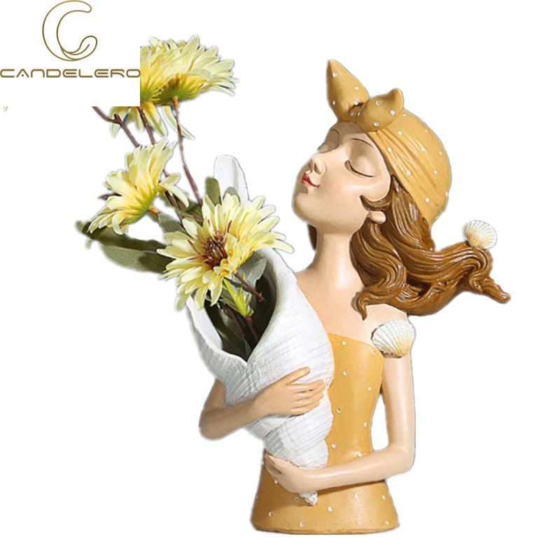 

Flower Vase Statue Home Decor Sculpture Vase For Flowers Wedding Decoration Living Room Resin Tray Decors Table Desk Shell Girl