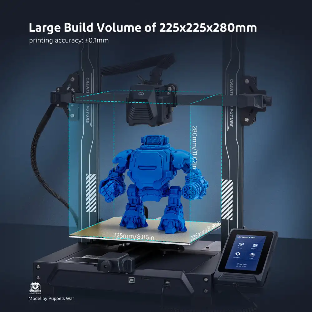 ELEGOO NEPTUNE 3 PRO FDM 3D Printer Auto Leveling, 4.3 inch Capacitive HD Touch Screen, Dual Gear Metal Extruder 225x225x280mm