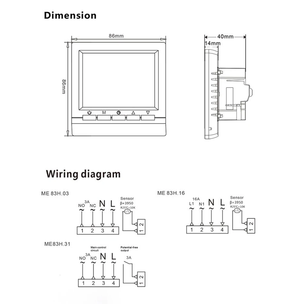 86*86*40 มม. Programmable Thermostat Home Office เครื่องทําความร้อนหม้อไอน้ํา Controller การตั้งค่ารายสัปดาห์