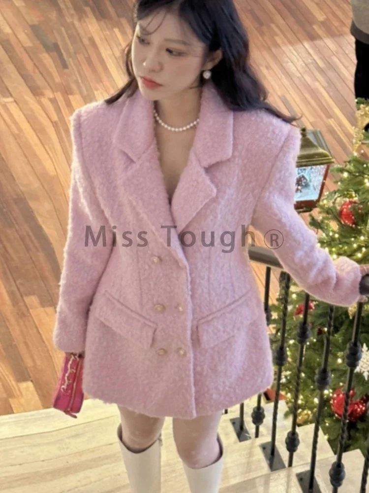 INS Blogger Graceful Gentle Sweet Lady Suit Collar Waist Hugging Slimming Dress Woolen Jacket Coat