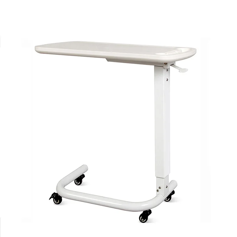 Factory Hospital Romm Furniture Movable Wooden Medical Service OverBed Table with Casters