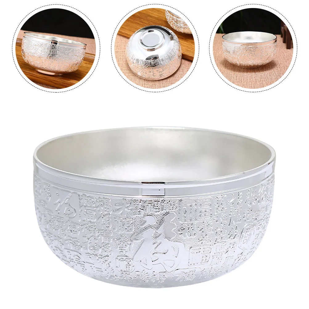

Metal Silver Bowl Gift Set Hand-Carved Round Tableware For Home Hotel Restaurant Use Food-Grade Safe Multi-Function Bowl