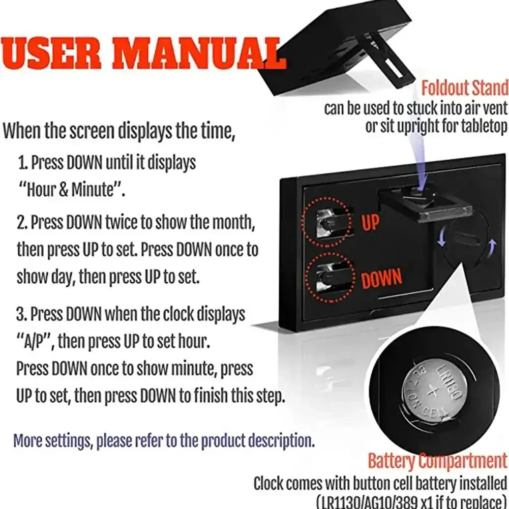 ساعة مكتب صغيرة محمولة تاريخ 12 ساعة عرض الوقت بطارية تعمل بالطاقة الإلكترونية ساعة LCD للسفر غرفة نوم السيارة ديكور المنزل
