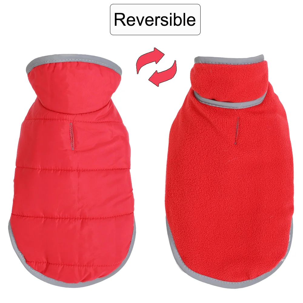 Wende-Hundekleidung für kleine und mittelgroße Hunde und Katzen, warme Winter-Fleece-Hundejacke, reflektierende Welpenkleidung, Bulldogge, Haustierkostüm