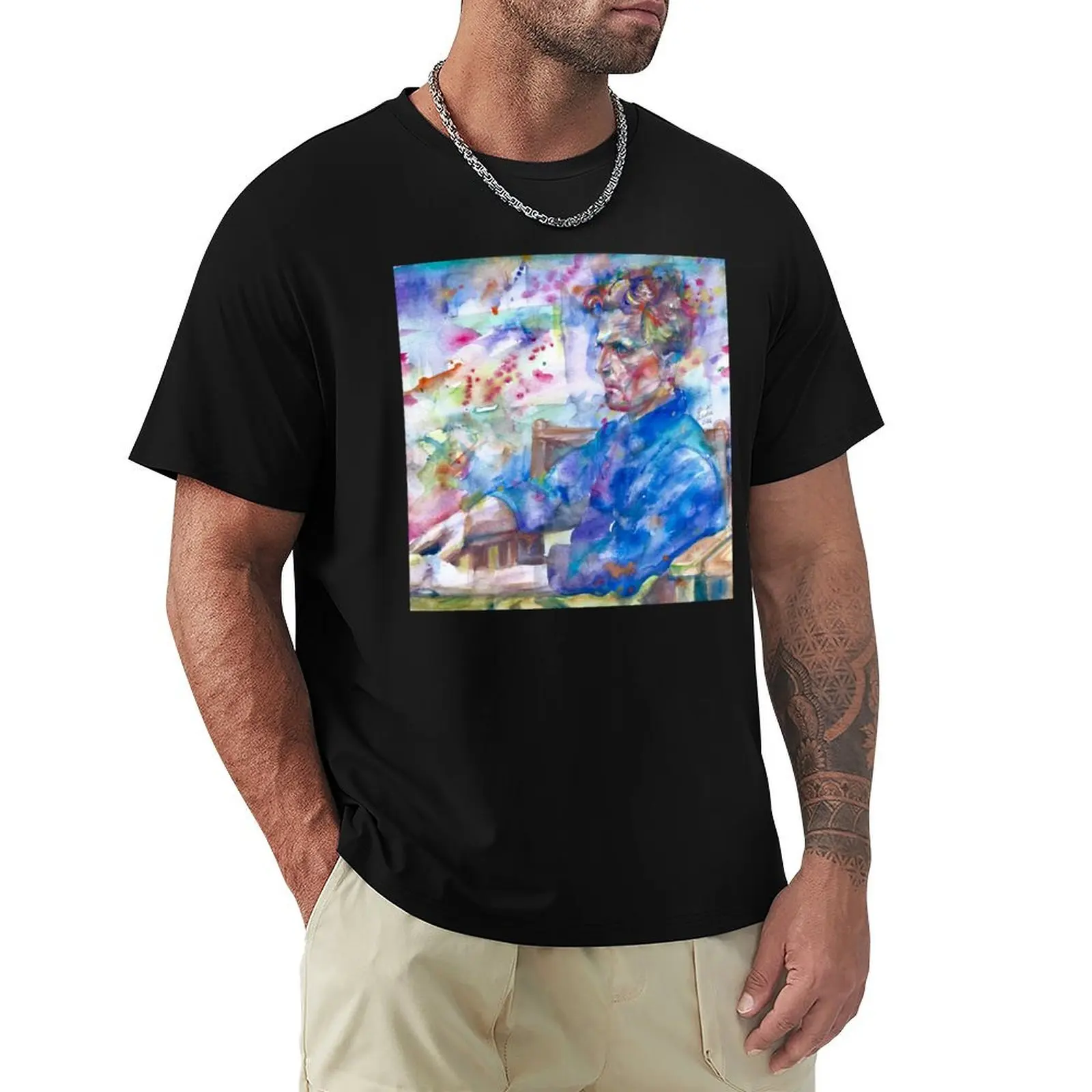 

LUDWIG WITTGENSTEIN watercolor portrait .10 T-Shirt tops Man t-shirt fruit of the loom mens t shirts