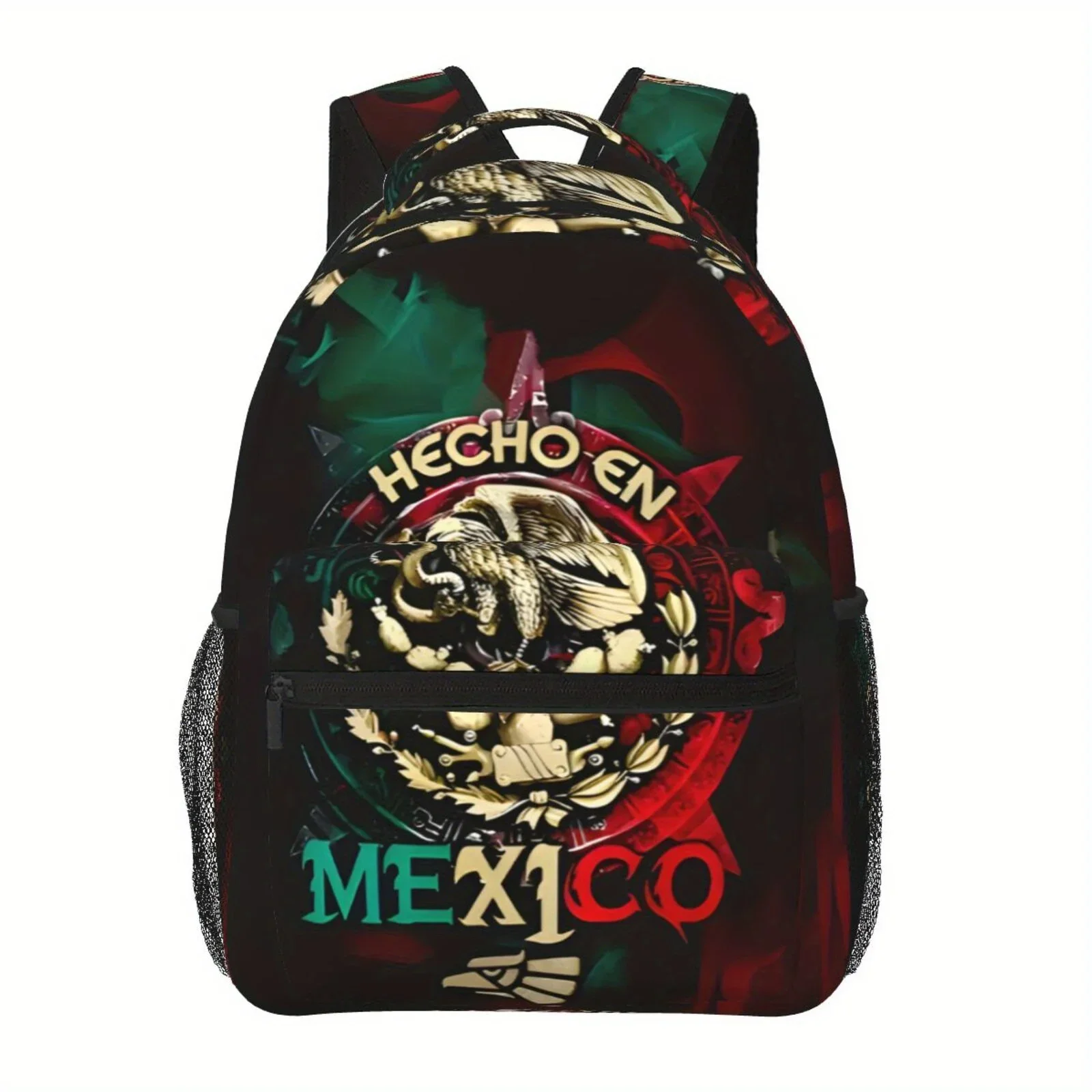 Large Capacity Commuter Backpack With Adjustable Straps And Zipper Pockets Vibrant Mexican Design, Hand Washable Polyester, Id