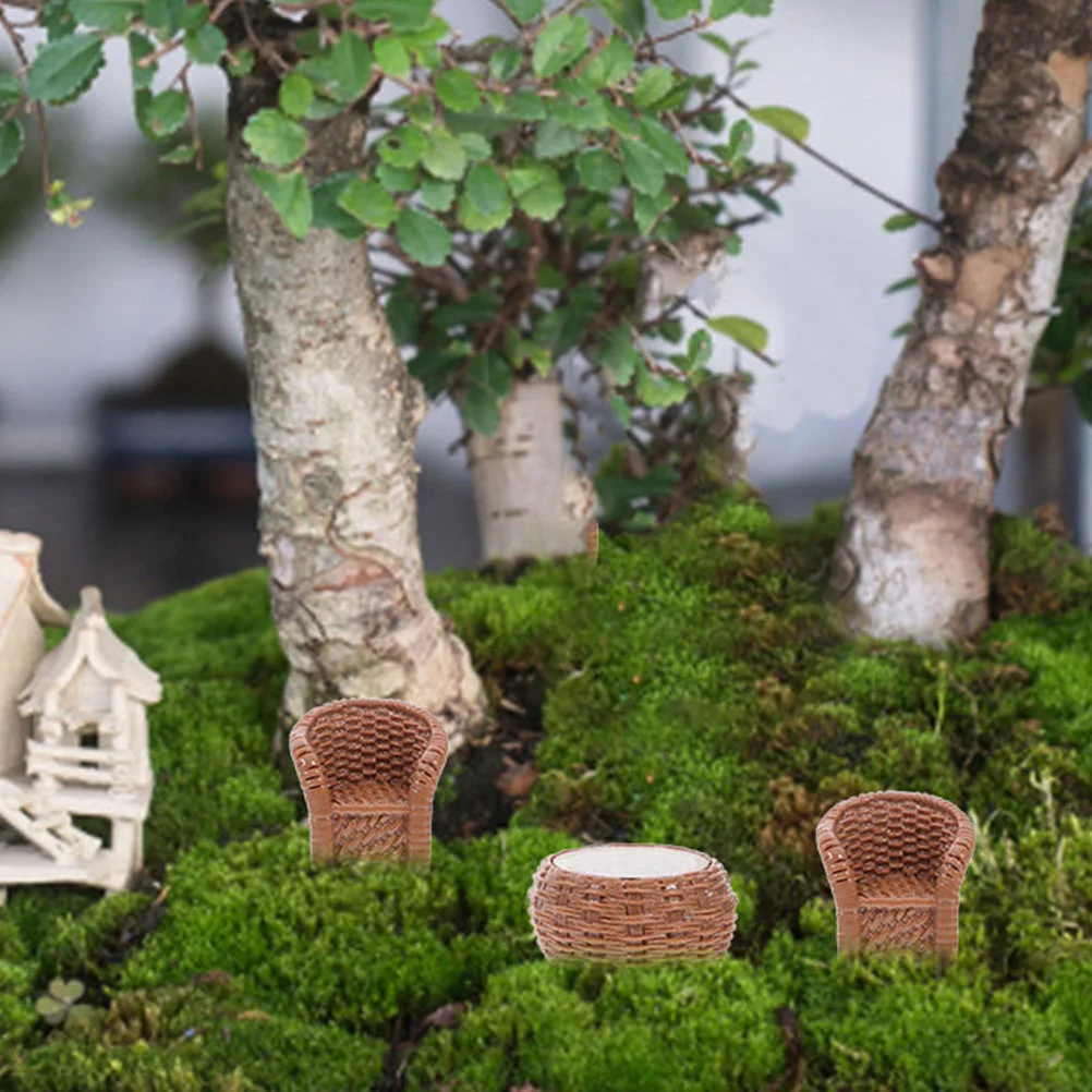 

1Set Miniature Bamboo Table and Chairs Set Compact Resin Accessories DIY Craft Fairy Garden Furniture Ornaments Micro Landscape