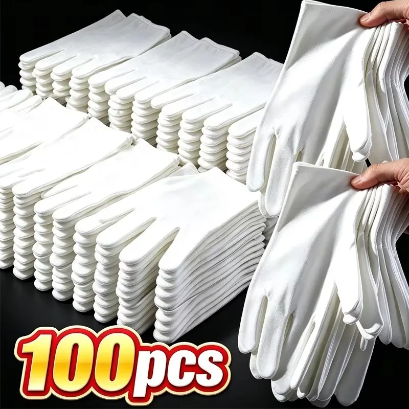 White Cotton Gloves Disposable Lightweight Breathable Etiquette Gloves Waiter Driver Jewelry Work High Elastic Protective Gloves