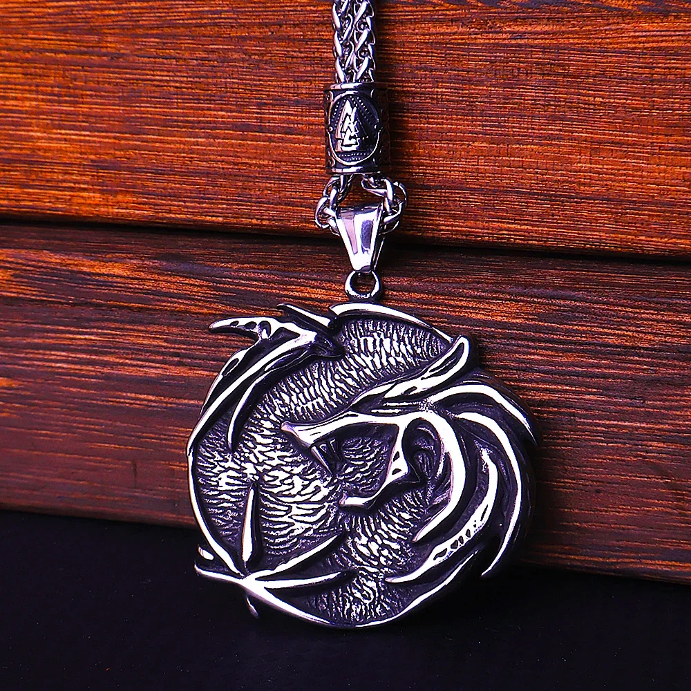 

Nordic Viking Witch Wolf Head Pendant Necklace for Men Amulet 316L Stainless Steel Wolf Pendant Odin Bead Jewelry Wholesale