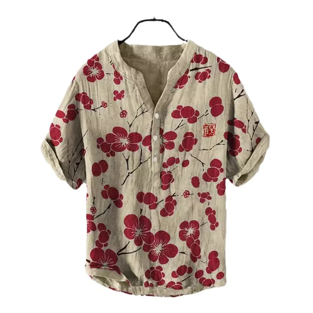 2024 cross-border summer new 3D digital heat transfer animal landscape 3-button large size stand-up collar short-sleeved shirt