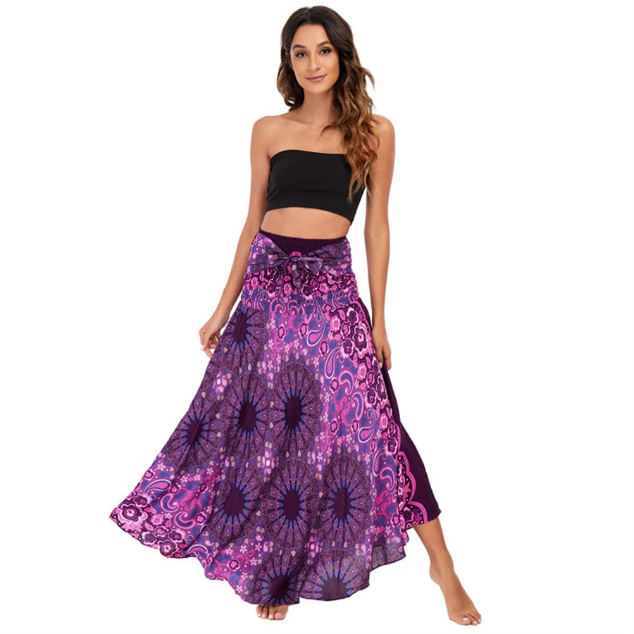 Women's Bohemian Hippie Pants with Smoked Print Design  Loose Lantern Pants Yoga Pants Dress Beach Vacation Skirt