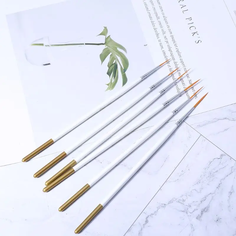 6Pcs Watercolors Brush Nylon Hair Round Paint Brush Hook Line Pen Artist Draw Painting Craft Short Miniature Detail Pen Acrylic