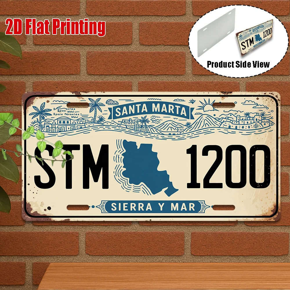2D Flat,1pc, Vintage Aluminum Sign, Only for Decoration, Outdoor Wall Art , Santa Marta STM 1200 Sign, Sierra Y Mar Decor