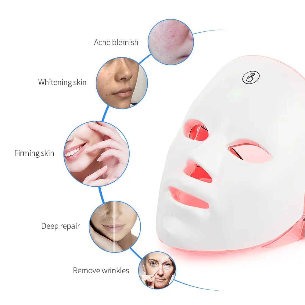 Rechargeable Facial LED Mask 7 Colors LED Photon Therapy Beauty Mask Skin Rejuvenation Home Face Lifting Whitening Beauty Device