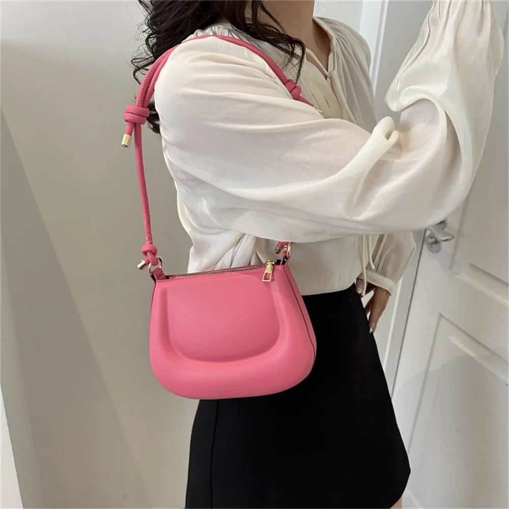 

Retro Simplicity Single Shoulder Saddle Bag PU Leather Solid Color Crossbody Underarm Package Women's Fashion Colorful Handbag