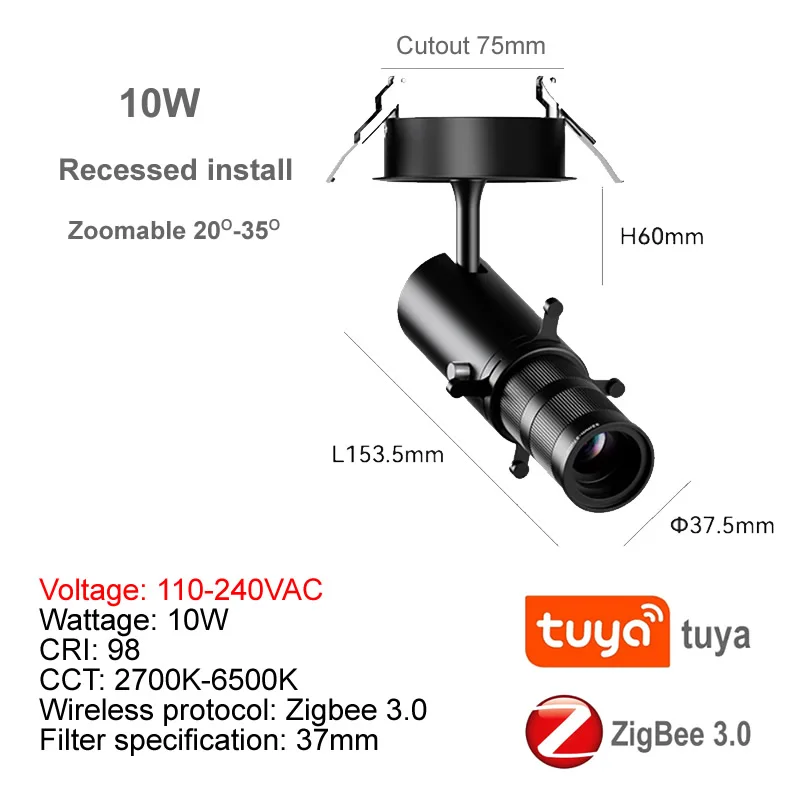 Картина 6: Умный формируемый встраиваемый светодиодный прожектор Tuya Zigbee с проекцией, совместимый с 2MQTT, Home Assistant, Алисой и Alexa