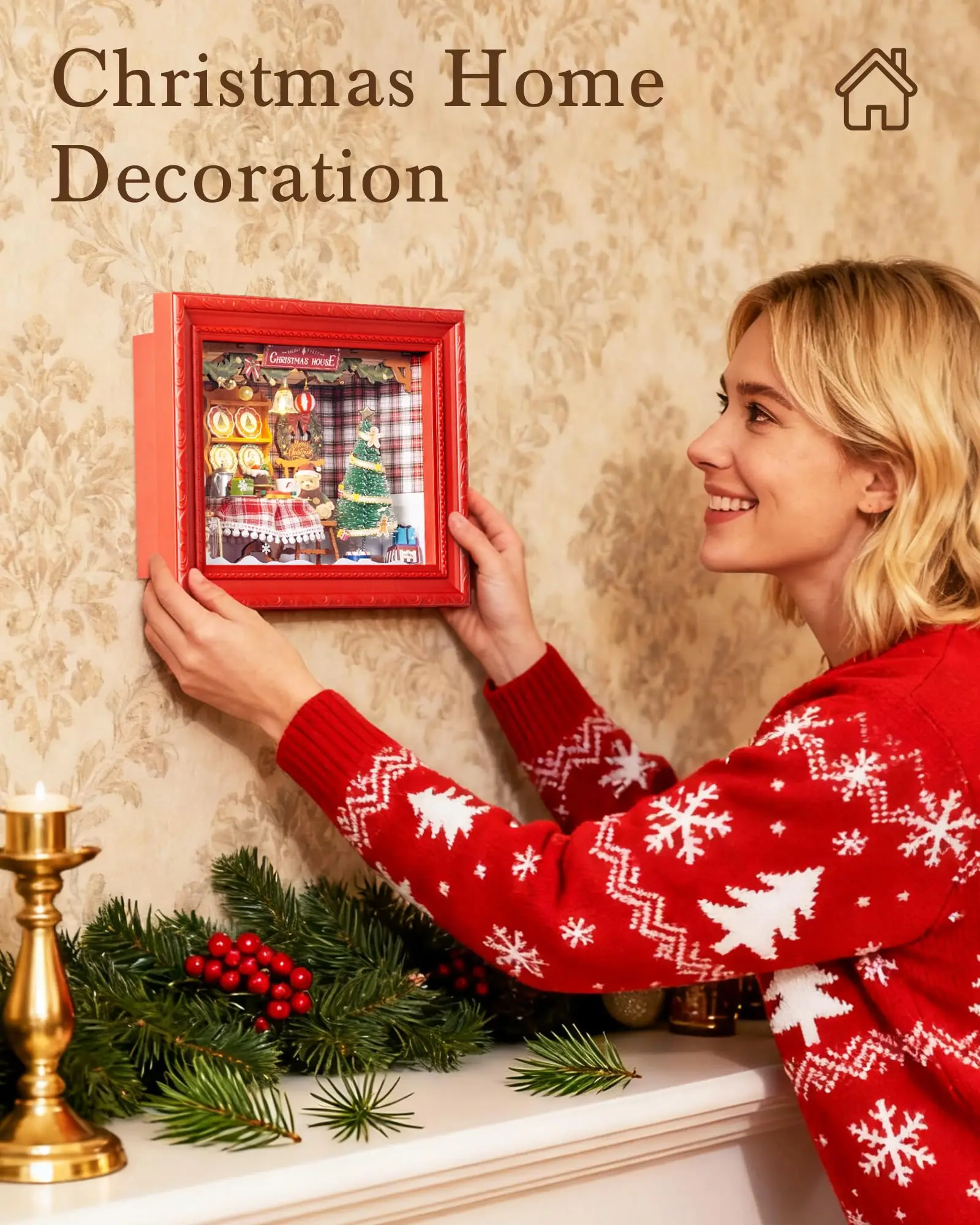 Rolife حفلة عيد الميلاد عشية ثلاثية الأبعاد LED Diorama المفاجئة معًا مجموعة ألغاز خشبية لجدار الطاولة ديكور منزلي احتفالي هدية للبالغين