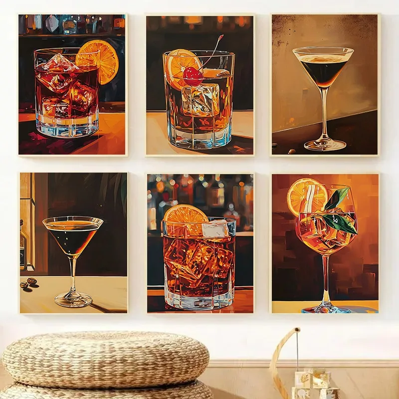 Эспрессо Мартини Негарни Аперол Спиц Коктейль Ретро Классический Коктейль Холст Плакат Художественная Картина Бар Тележка Декор Домашний Аксессуар