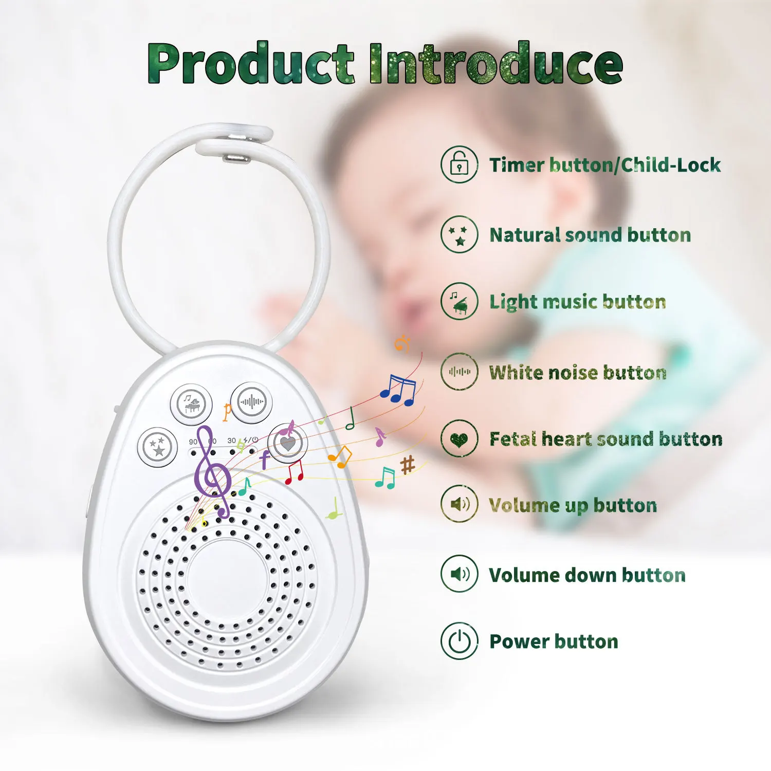 

White noise sleep instrument Adult baby sleep aid Improve sleep artifact Various preset sounds Improve tinnitus