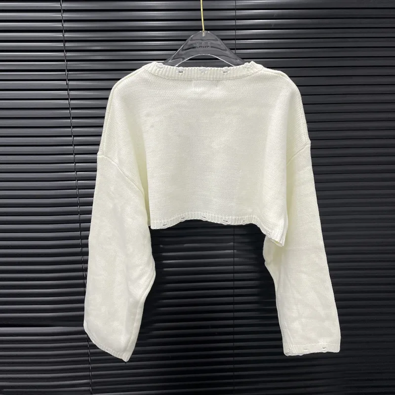 HKSH Autunno Nuove Donne Maglione Corto Lettera Stampata O-Collo Pullover a Maniche Lunghe Elegante High Street Elegante Top Lavorato a Maglia HK10089