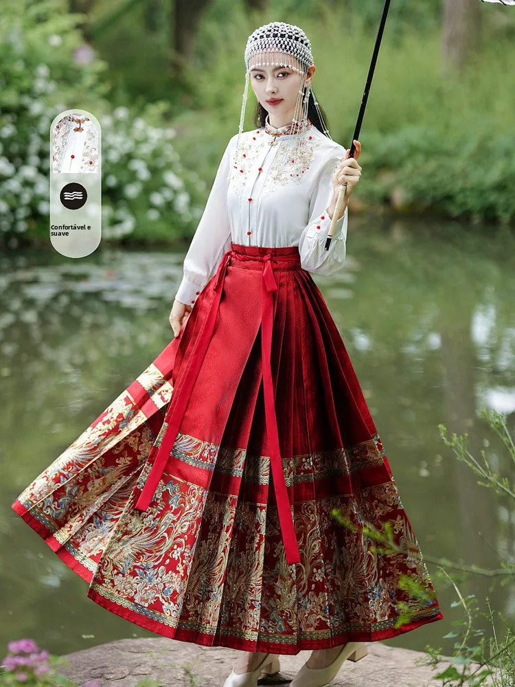 red-embroidered-hanfu-top-with-golden-weave-marriage-ceremony-wine-offering-large-size-midi-skirt-chinese-style-women's-clothing