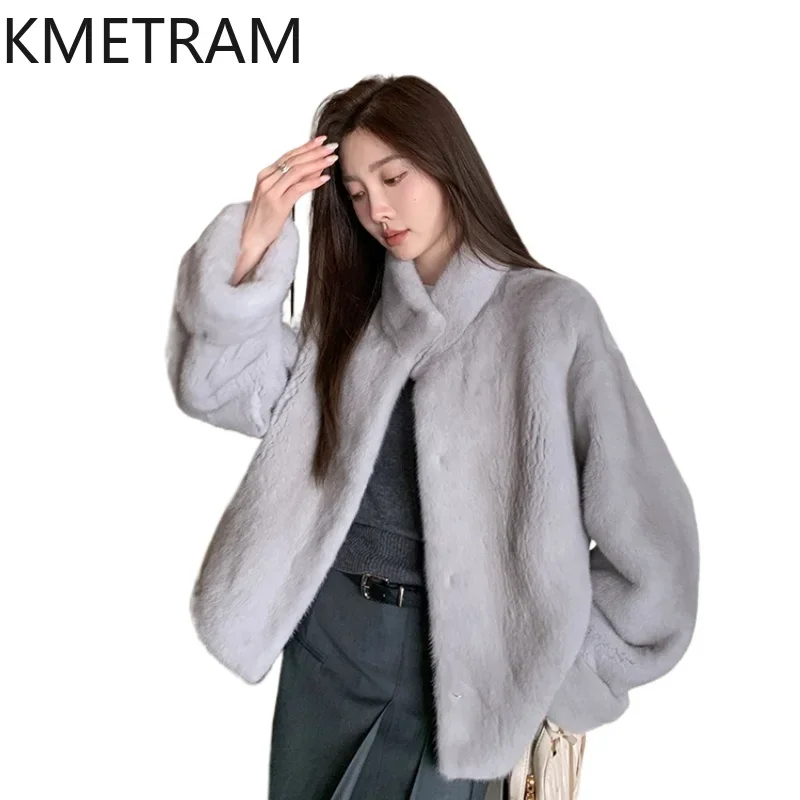 Natural Mink Fur Jacket Short Stand Collar Fur Coat Women Luxury Clothes New Arrivals Jackets for Winter 2024 Fourrures Femmes