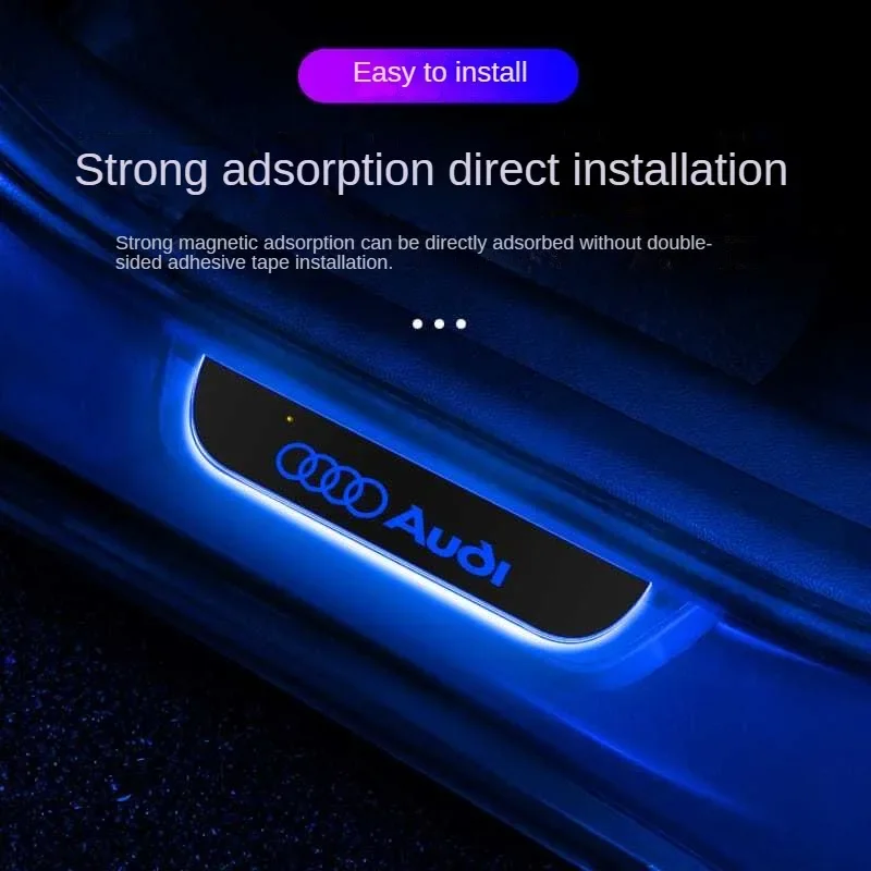 4Pcs AUDI Wiring Free LED Car Door Sill Lights Car Pedal Pathway Light USB Wireless Car Door Welcome Light For A3 A4 A5 A7 Q5 Q7