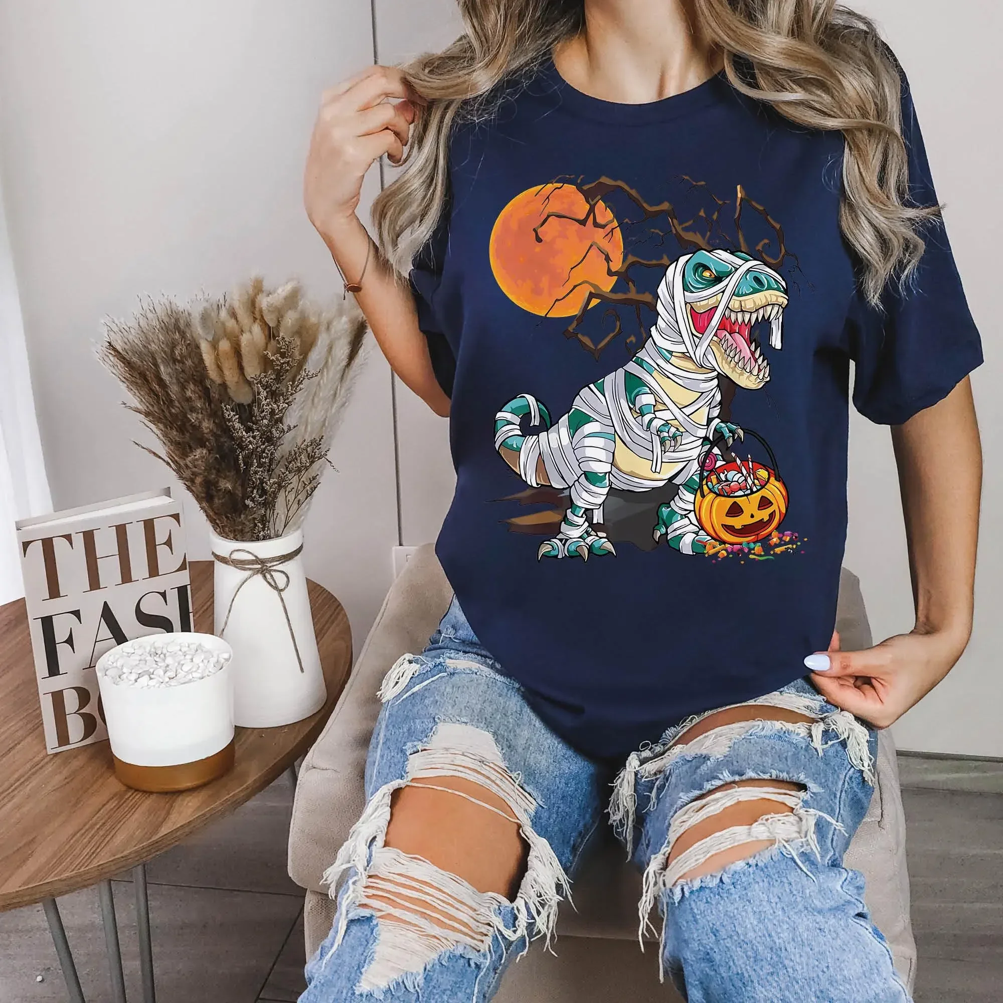 Halloween T Shirt Dinosaur Skeleton Rex Scary Spooky Saurus Cute Funny