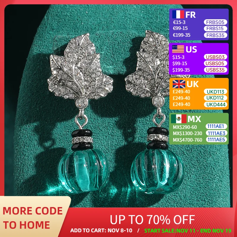

Vintage Blue Earrings Drop Glaze Pumpkin Crystal Silver Color Leaf Accessories For Women Halloween Luxury Quality Jewelry 2025