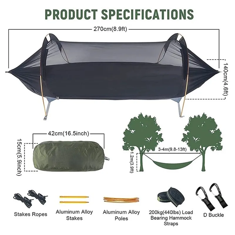 

Mosquito Net + Hammock + Waterproof Rainfly - Tree Tent for Solo Waterproof & Bug-Proof Hiking Camping