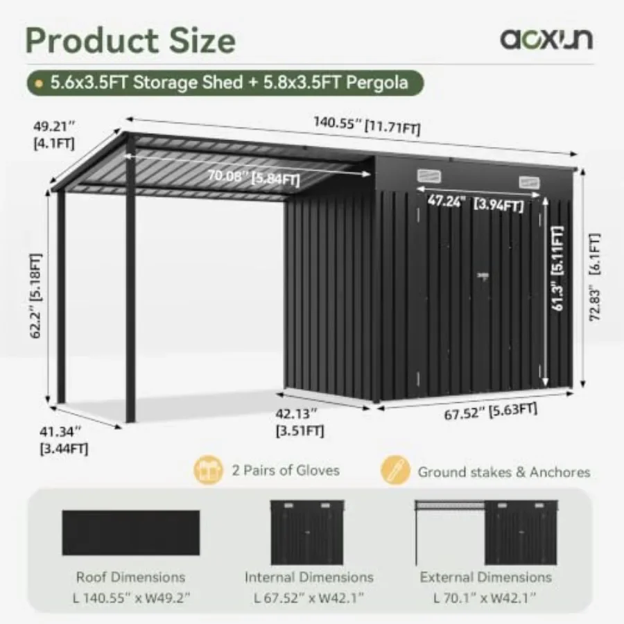 12'x3.5' Outdoor Storage Shed and Hardtop Gazebo Combo Black