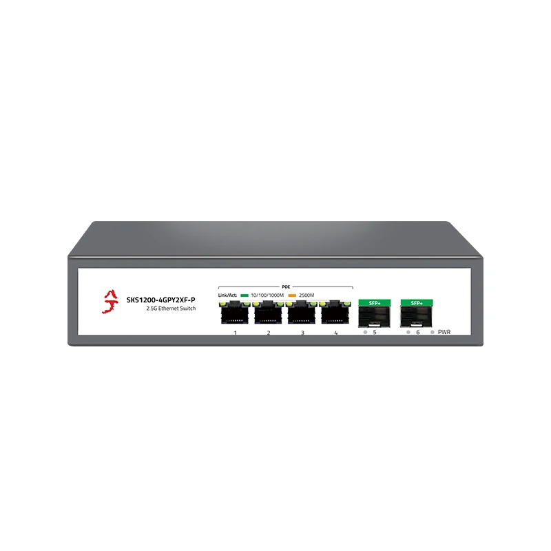 XikeStor 6-port Unmanaged POE Network Switch 2.5G 4 POE RJ45 Ports 2 10G SFP+ Slots Internally integrated high capacity cache