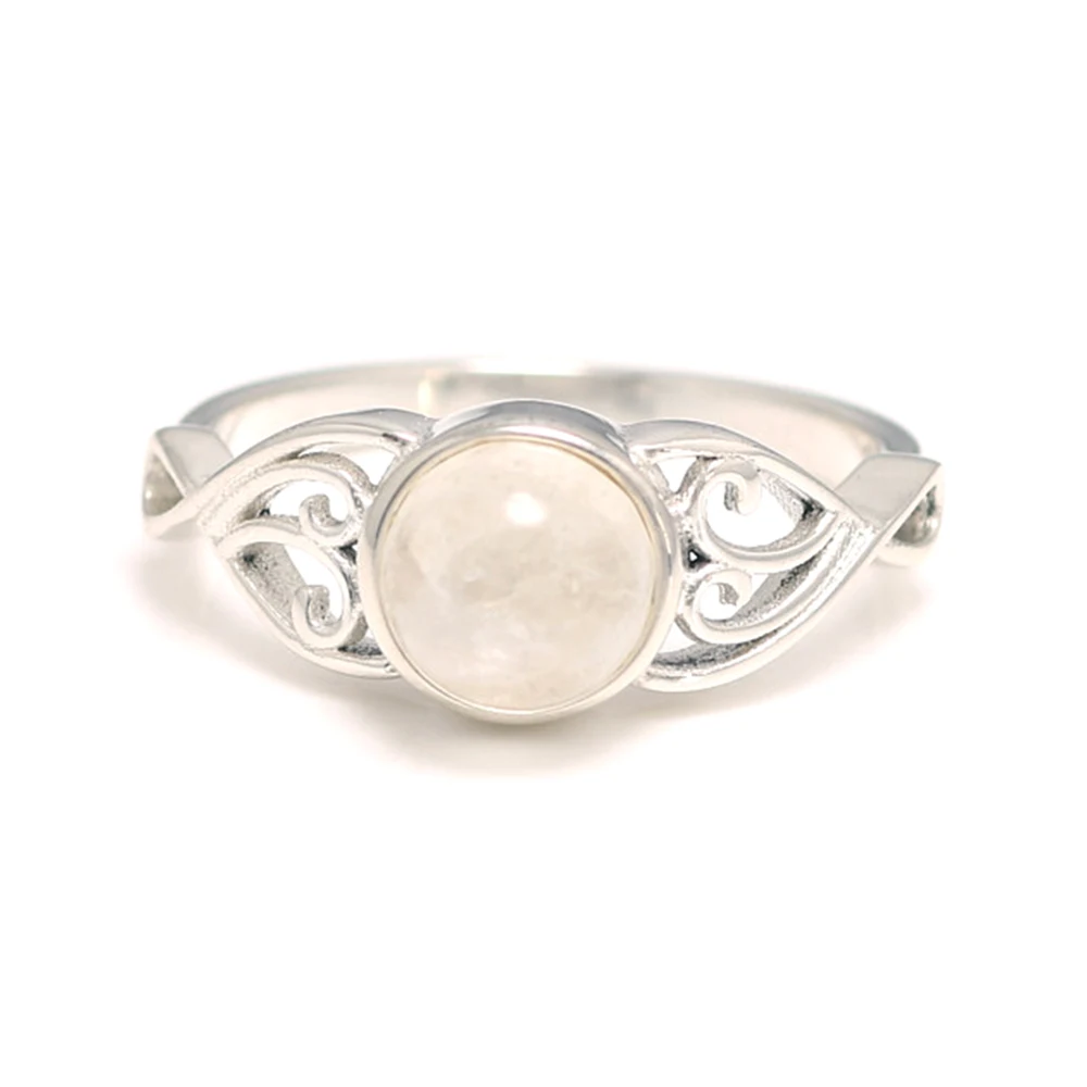 8mm Natural Moonstone  Women Rings Real 925 Sterling Silver Victorian Style Solitaire Ring