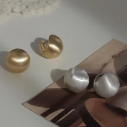 14K Gold Plated Round Brushed Spherical Hoop Earrings for Women Retro Silver Color Frosted Creative Statement Earring Jewelry