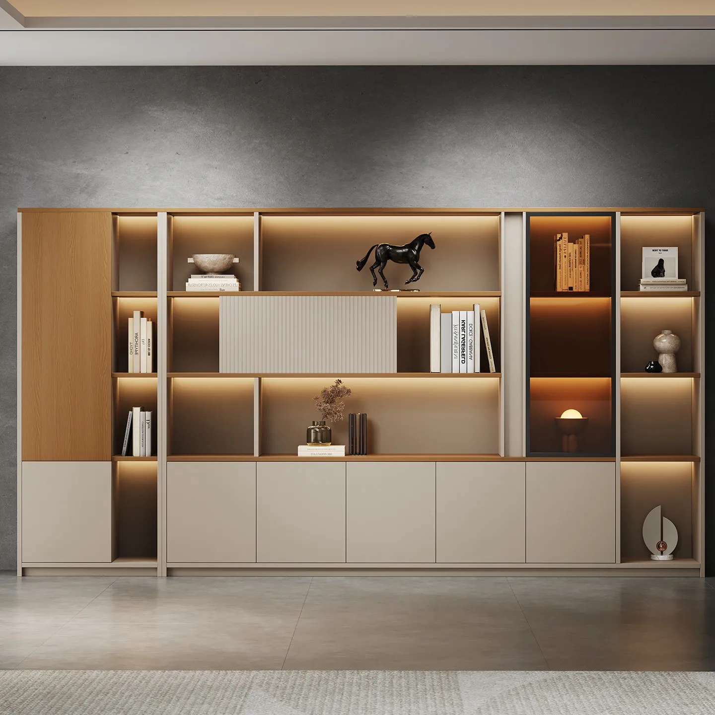 Wooden office file cabinet storage storage data storage side cabinet against the wall background