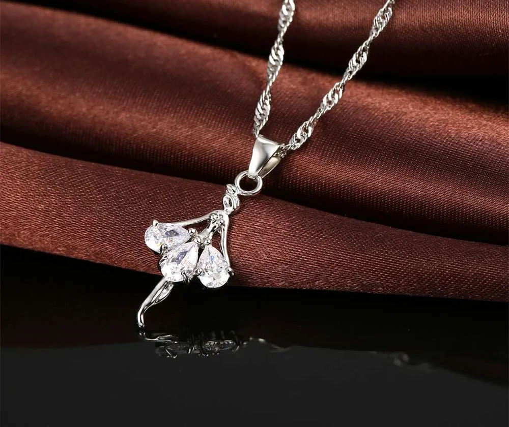925 Sterling Silver Stamped Bridal Jewelry Sets Cute Dancing Girl Shape CZ Crystal Women Girls Engagement Anniversary Wholesale